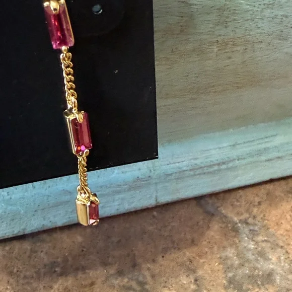 NWT AQUA Three Stone Linear Gold And Pink Earrings - Picture 6 of 10